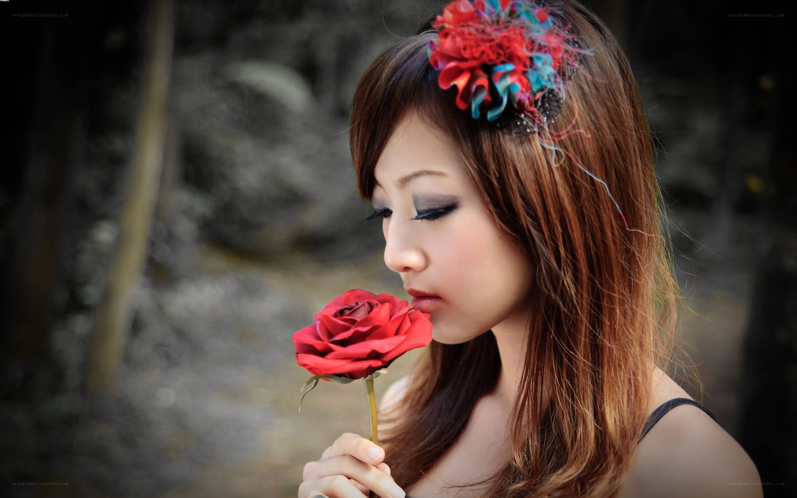 woman with red rose