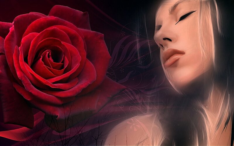 woman with red rose