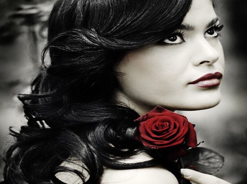 woman with red rose