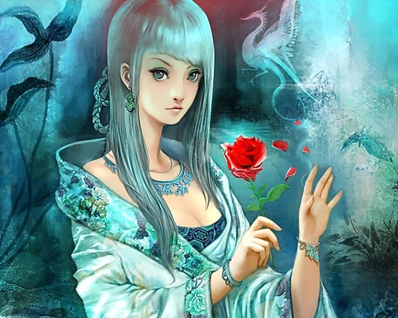 woman with red rose