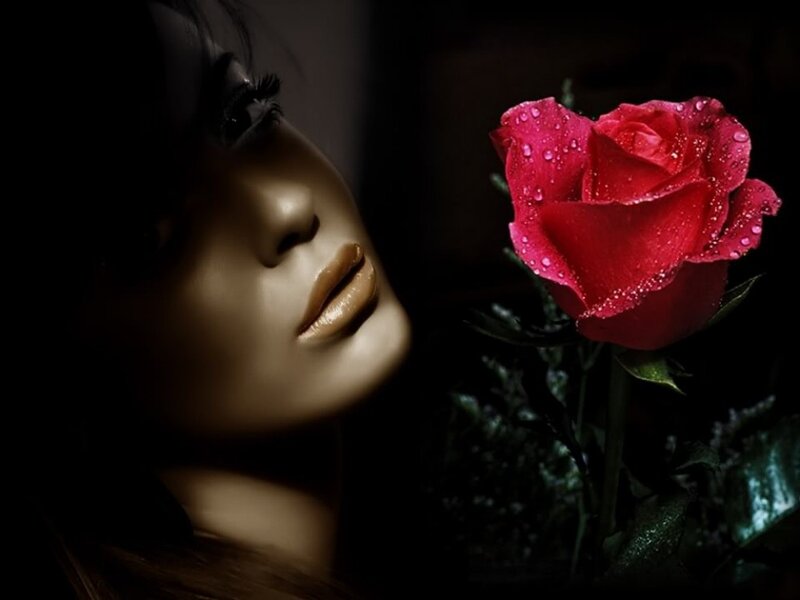 woman with red rose
