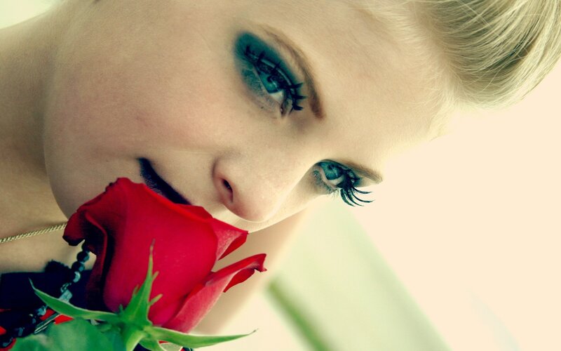woman with red rose