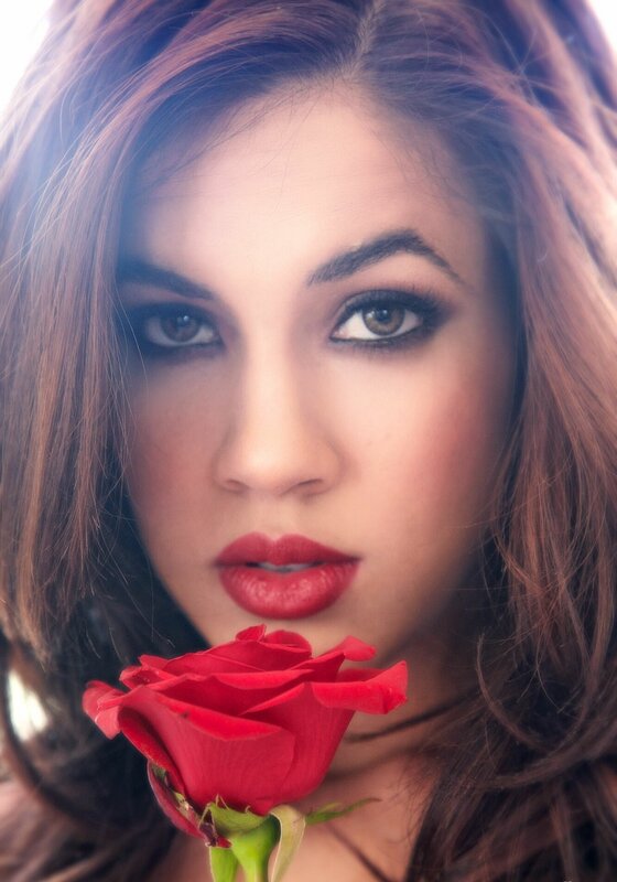 woman with red rose
