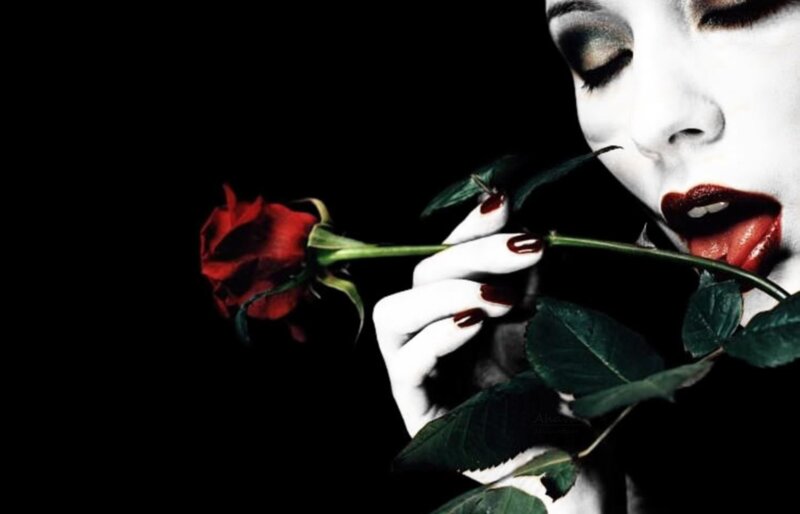 woman with red rose