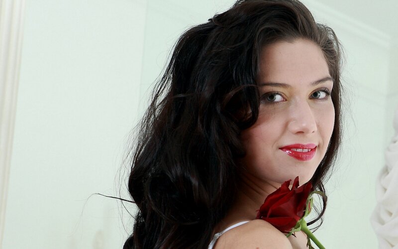 woman with red rose
