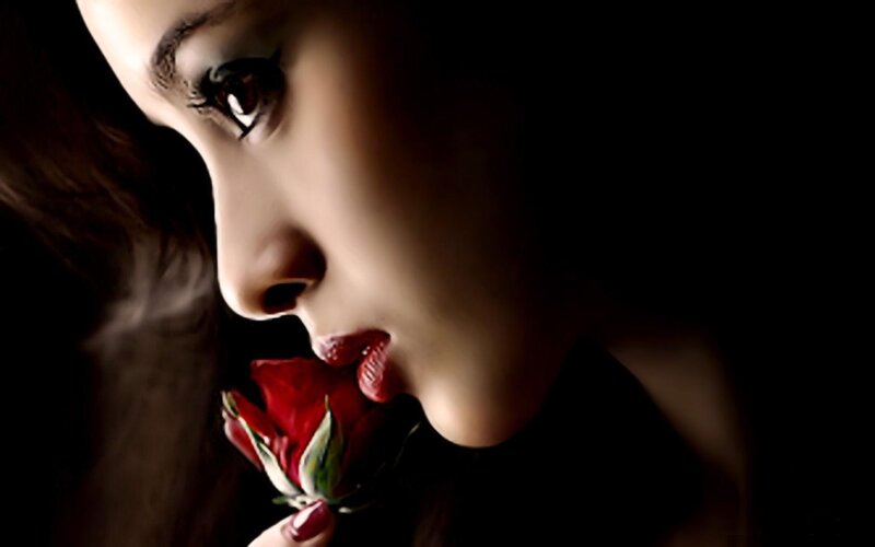 woman with red rose