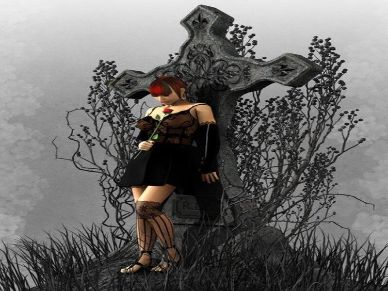 woman with red rose at grave