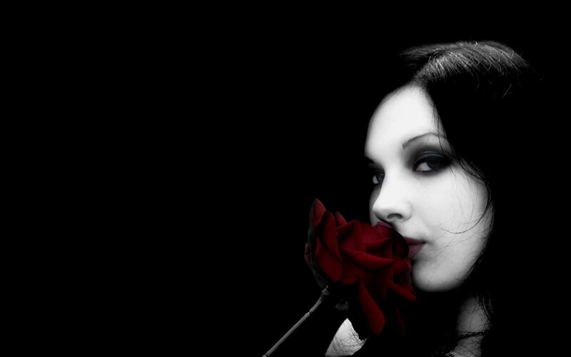Woman with Red Rose — Black, Dramatic, Photograph, Makeup