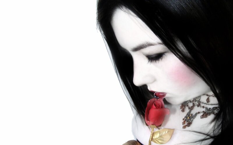 Woman with Red Rose — Black, Dramatic, Photograph, Necklace, White Makeup