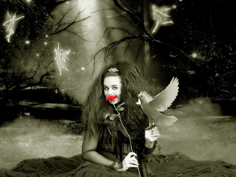Woman with Red Rose — Black, Fantastical