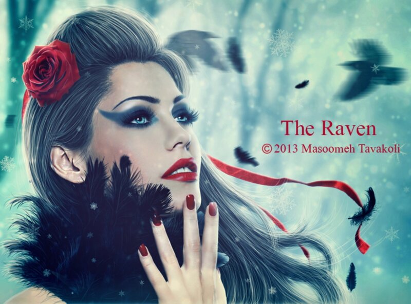 Woman with Red Rose — Blue, Dramatic, Winter