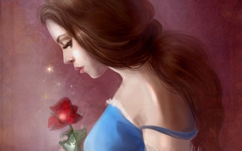 Woman with Red Rose — Blue, Serene