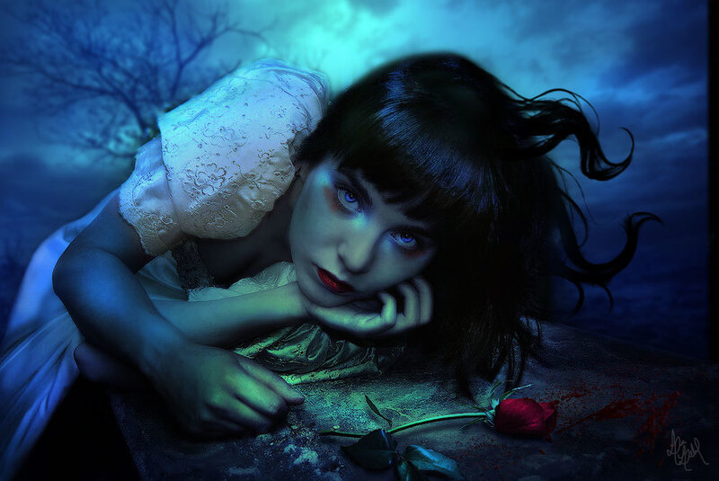 Woman with Red Rose — Blue