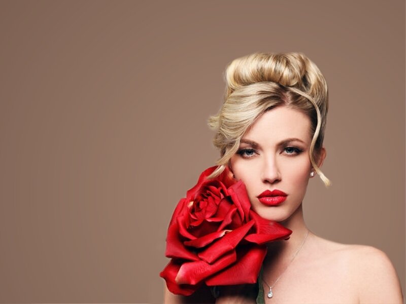 Woman with Red Rose — Brown, Dramatic