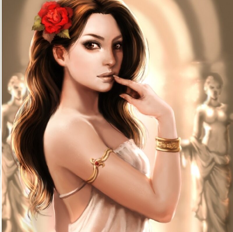 Woman with Red Rose — Brown, Serene