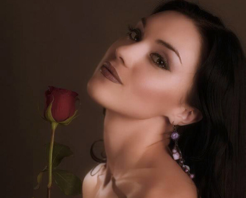 Woman with Red Rose — Brown