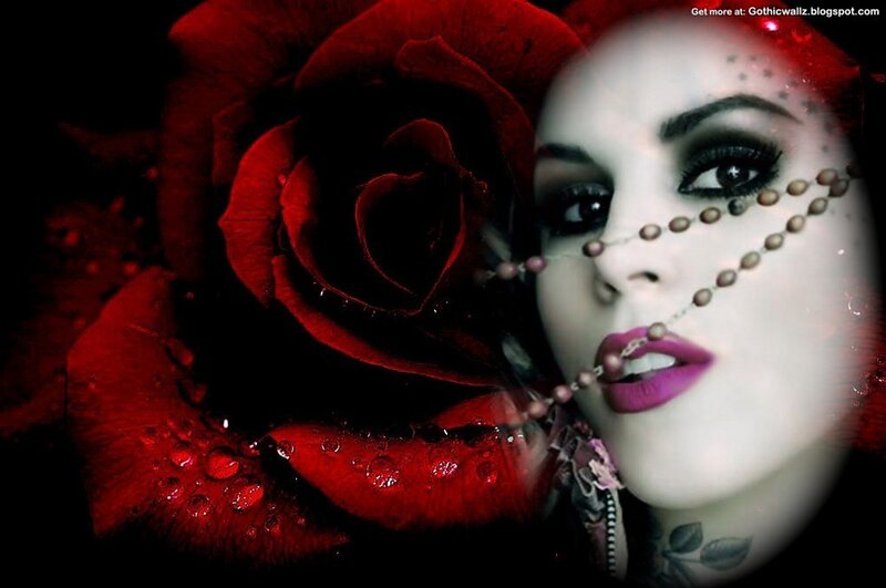 Woman with Red Rose — Dramatic, Digital Art, Beads