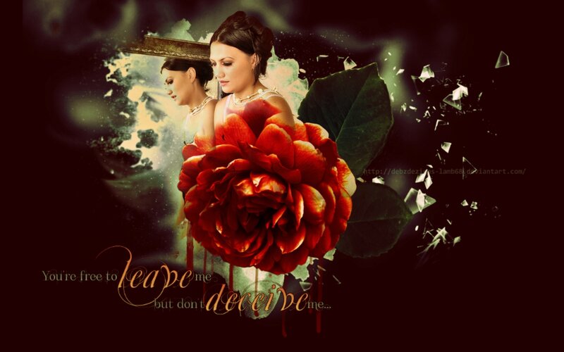 Woman with Red Rose — Dramatic, Digital Art, Broken Glass