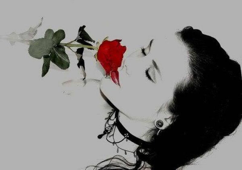 Woman with Red Rose — Dramatic, Digital Art, Choker