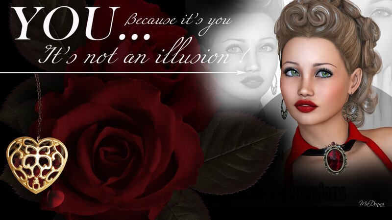 Woman with Red Rose — Dramatic, Digital Art, Heart Pendant