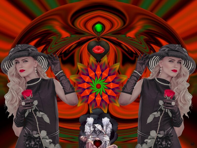 Woman with Red Rose — Dramatic, Digital Art, Heart