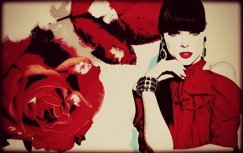 Woman with Red Rose — Dramatic, Illustration