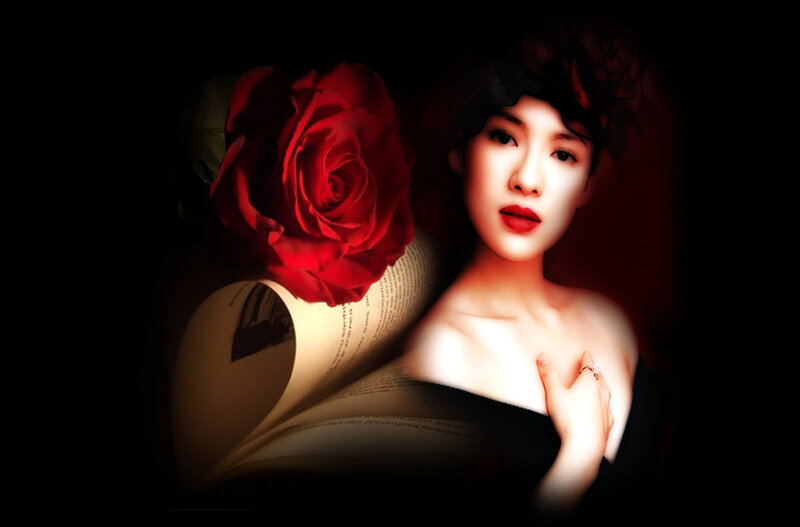 Woman with Red Rose — Dramatic, Night, Photograph, Book