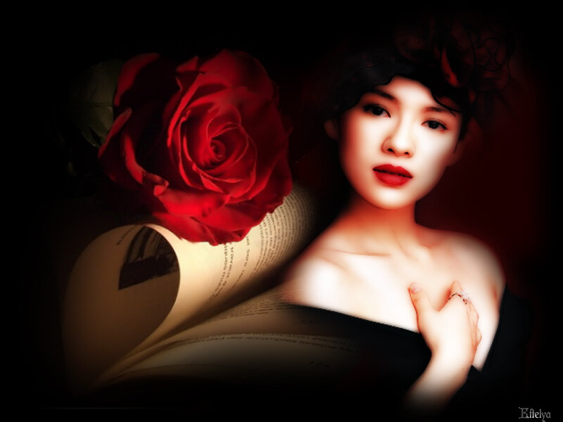 Woman with Red Rose — Dramatic, Night
