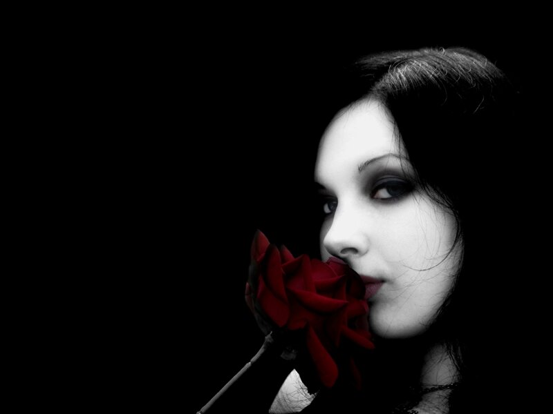 Woman with Red Rose — Dramatic, Photograph, Dark Hair