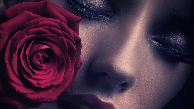 Woman with Red Rose — Dramatic, Photograph, Eye, Lip