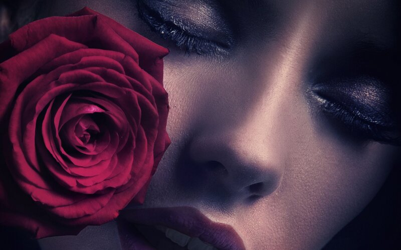 Woman with Red Rose — Dramatic, Photograph, Eye