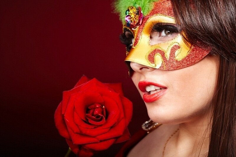 Woman with Red Rose — Dramatic, Photograph, Mask