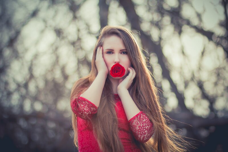 Woman with Red Rose — Dramatic, Spring