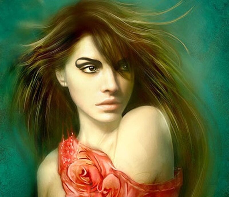 woman with red rose dress