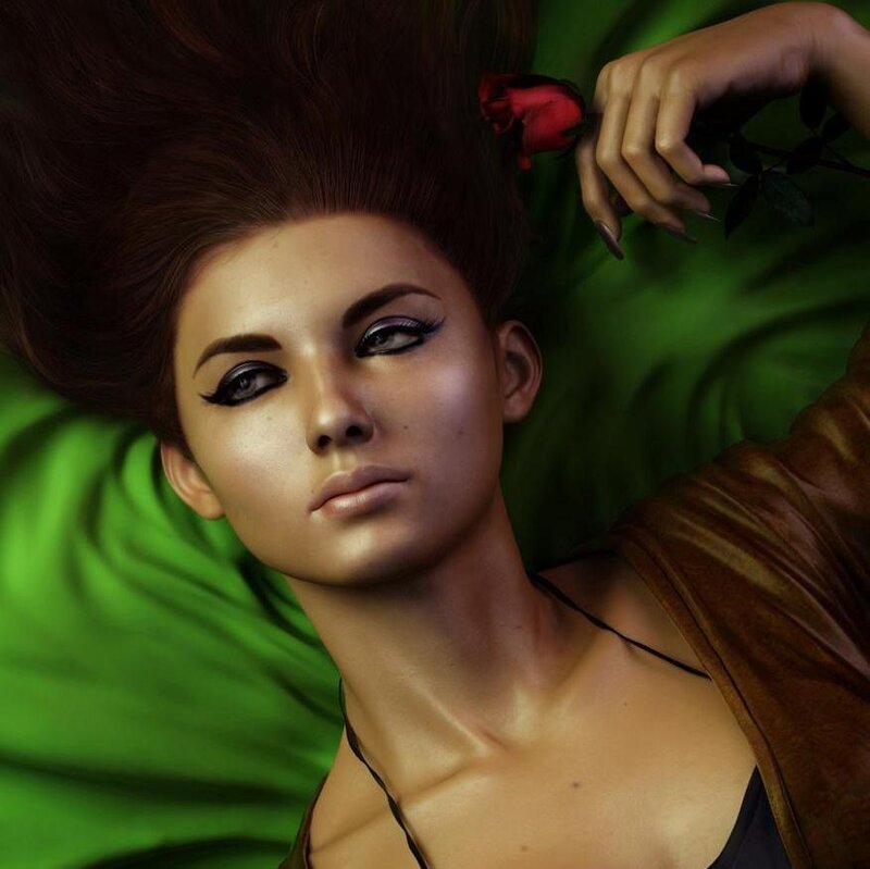 Woman with Red Rose — Green