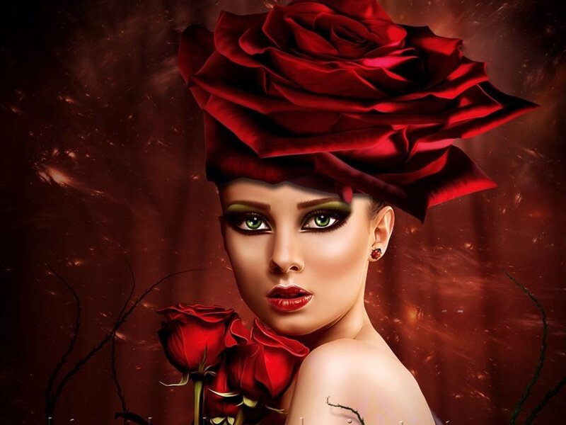 Woman with Red Rose Hat
