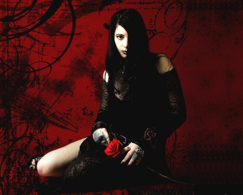 woman with red rose in gothic style