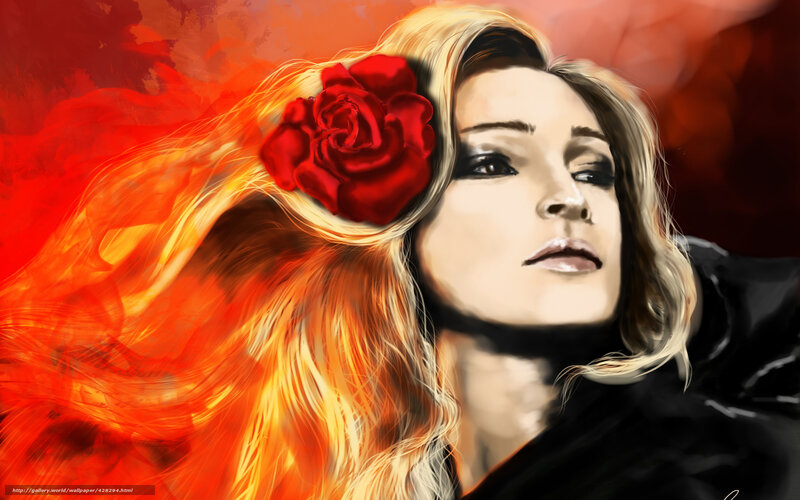 woman with red rose in hair