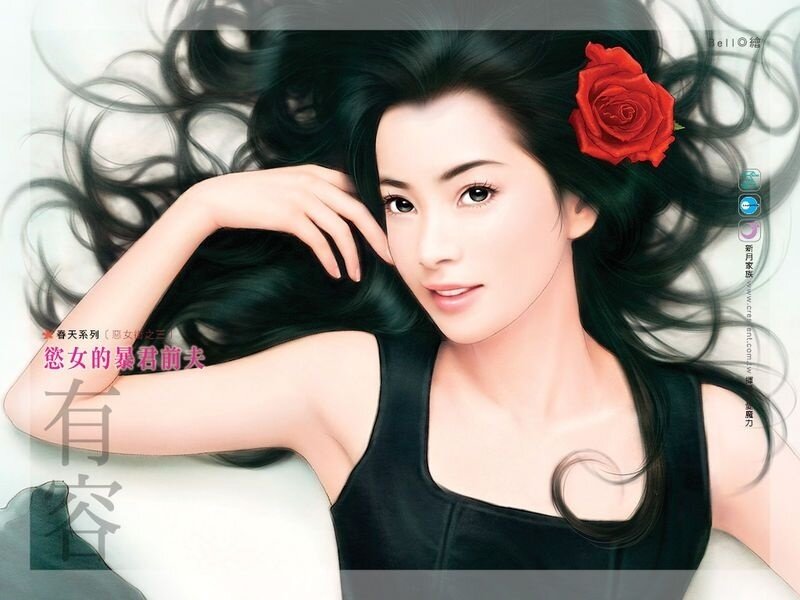 woman with red rose in hair