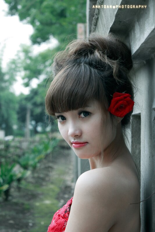 Woman with Red Rose — Serene, Afternoon, Photograph