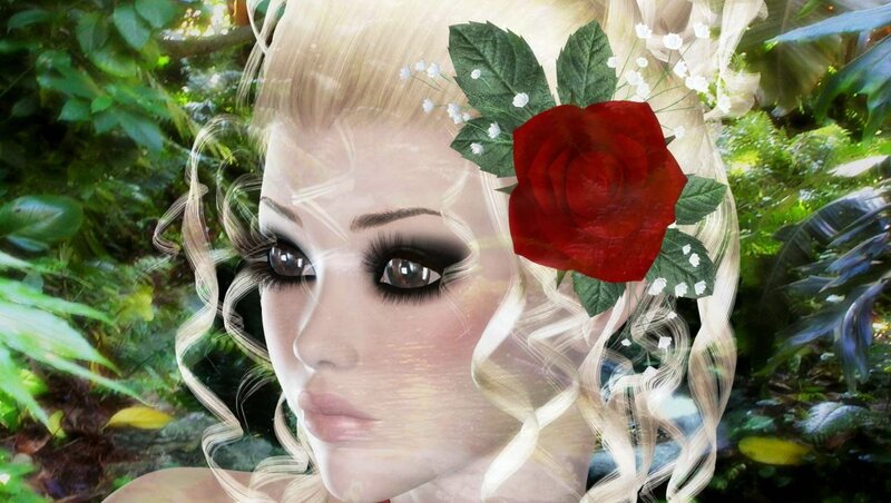 Woman with Red Rose — Serene, Digital Art