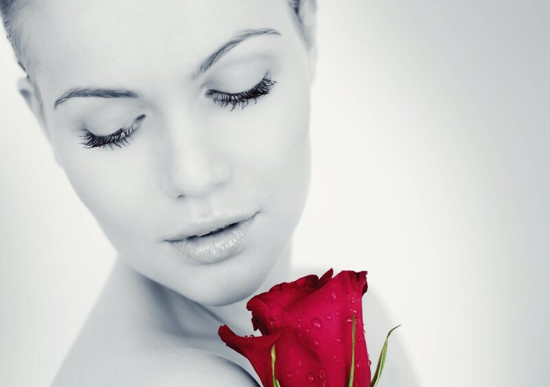 Woman with Red Rose — Serene, Photograph, Closed Eyes, Shoulder