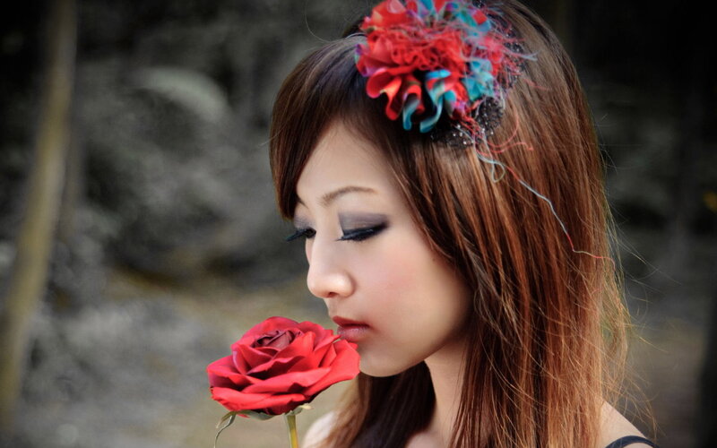 Woman with Red Rose — Serene, Photograph, Flower Crown