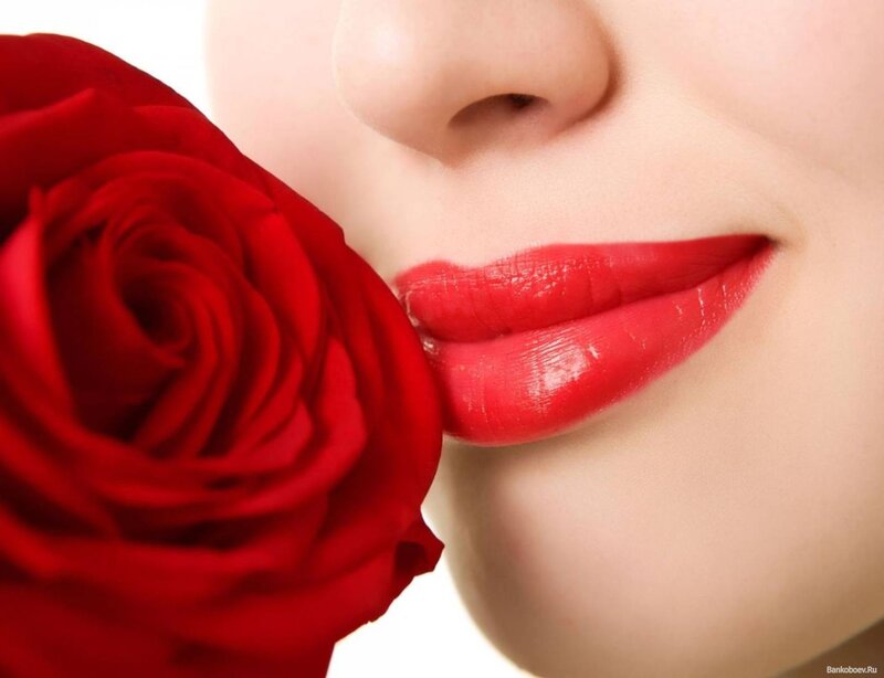 Woman with Red Rose — Serene, Photograph, Lips, Nose, White