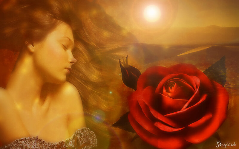 Woman with Red Rose — Serene, Sunset
