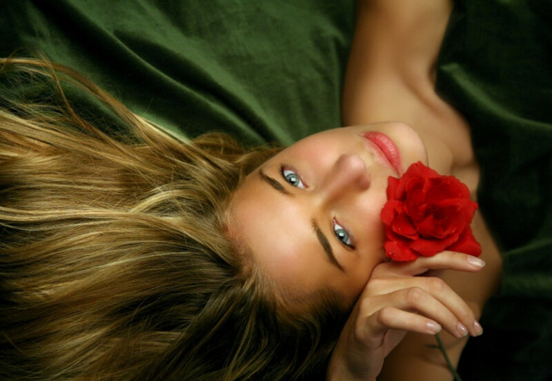 Woman with Red Rose — Serene
