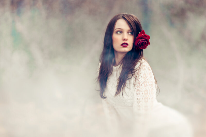 Woman with Red Rose — White, Dreamy, Photograph
