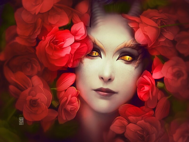 woman with red roses