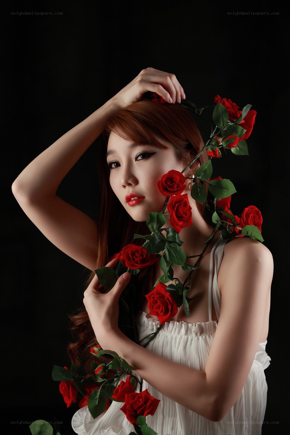 woman with red roses