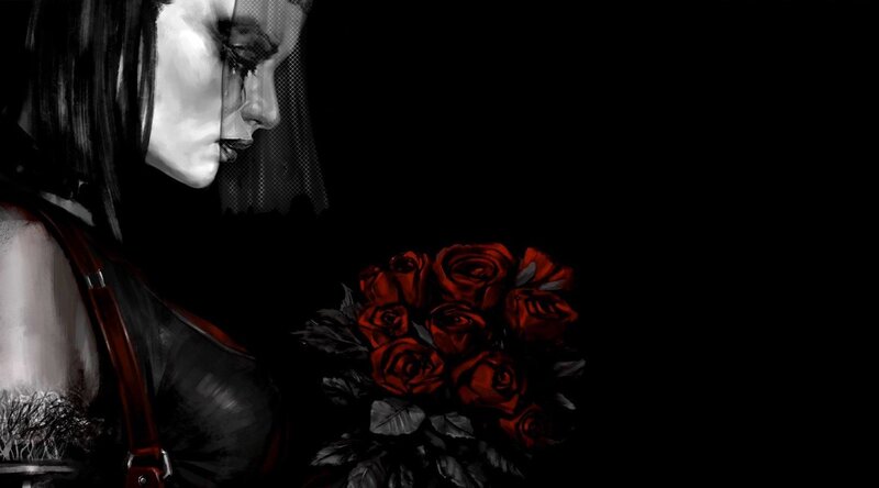 woman with red roses